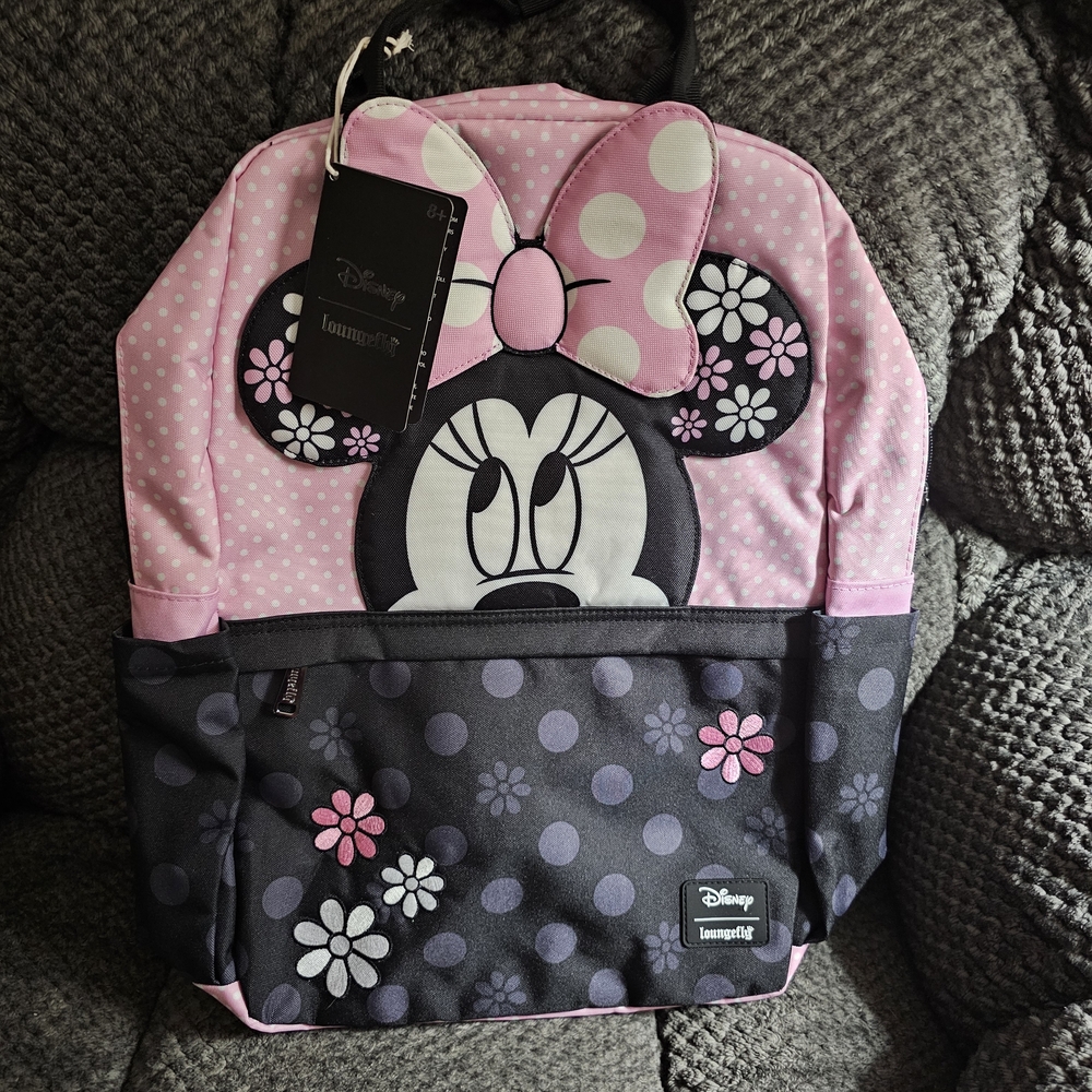 Disney Minnie Mouse Pink and Black Polka Dot Backpack